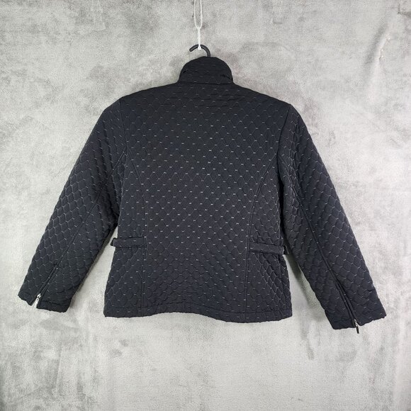Womens Black Quilted Jacket By Gallery Full Zip Long Sleeve Zip Pockets Size L - Picture 8 of 11